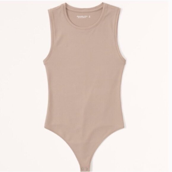 Abercrombie & Fitch Seamless Fabric Crew Tank Bodysuit in Cream sz S - Picture 1 of 4